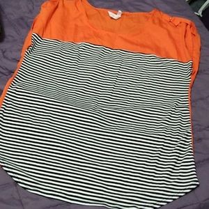 NY Collection Orange Black White Stripe Top Large